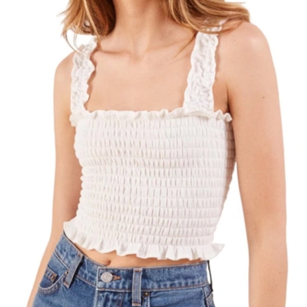 Reformation Leonore White Smocked Top